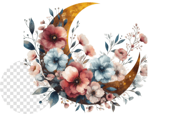 Download Watercolor Floral Moon Clipart - Premium Bundle