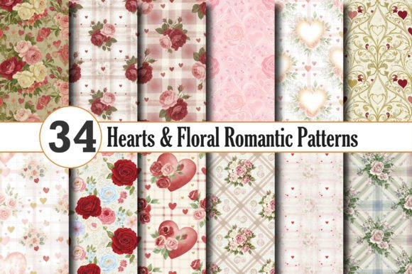 Download Hearts &amp; Floral Romantic Patterns - Patterns Collection