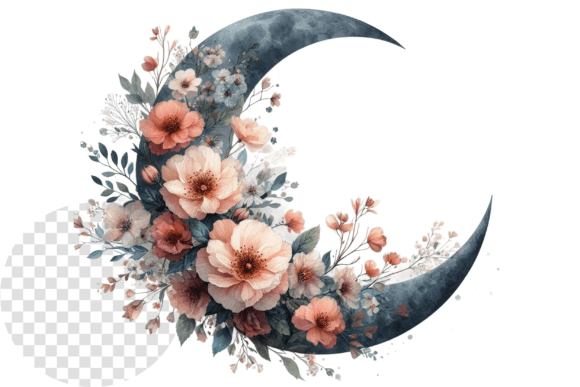 Download Watercolor Floral Moon Clipart - Premium Bundle