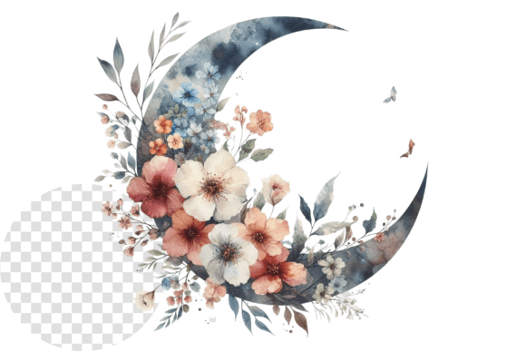 Download Watercolor Floral Moon Clipart - Premium Resources